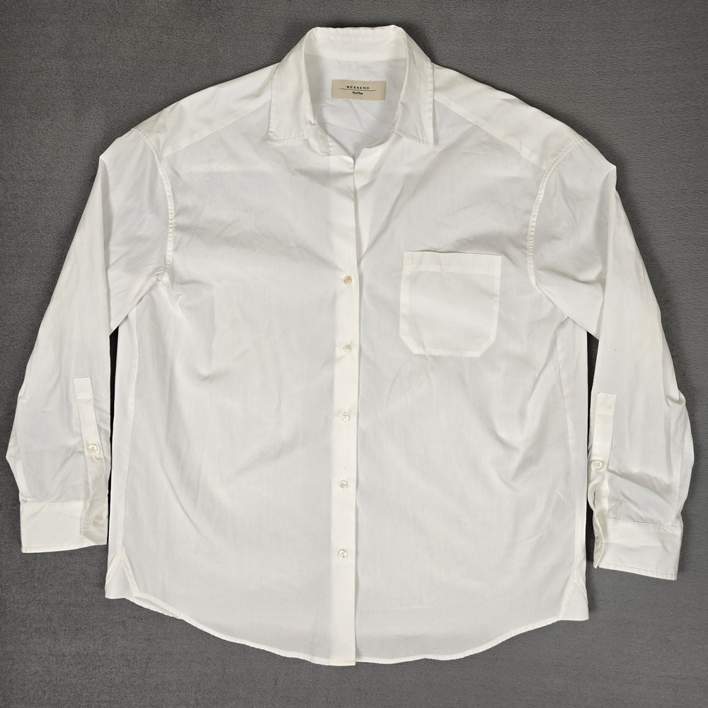 Weekend Max Mara Button Up Shirt Womens 10 White Cotton Classic Front Pocket
